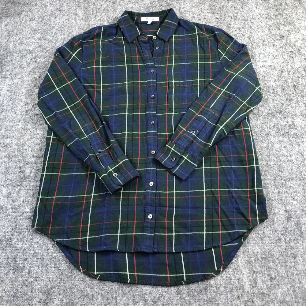 Madewell Shirt Womens XS Green Plaid Flannel Button Up Long Sleeve Cotton